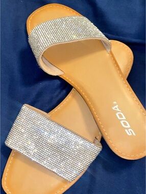 Soda Rhinestone Slide Sandals in Gold Like New